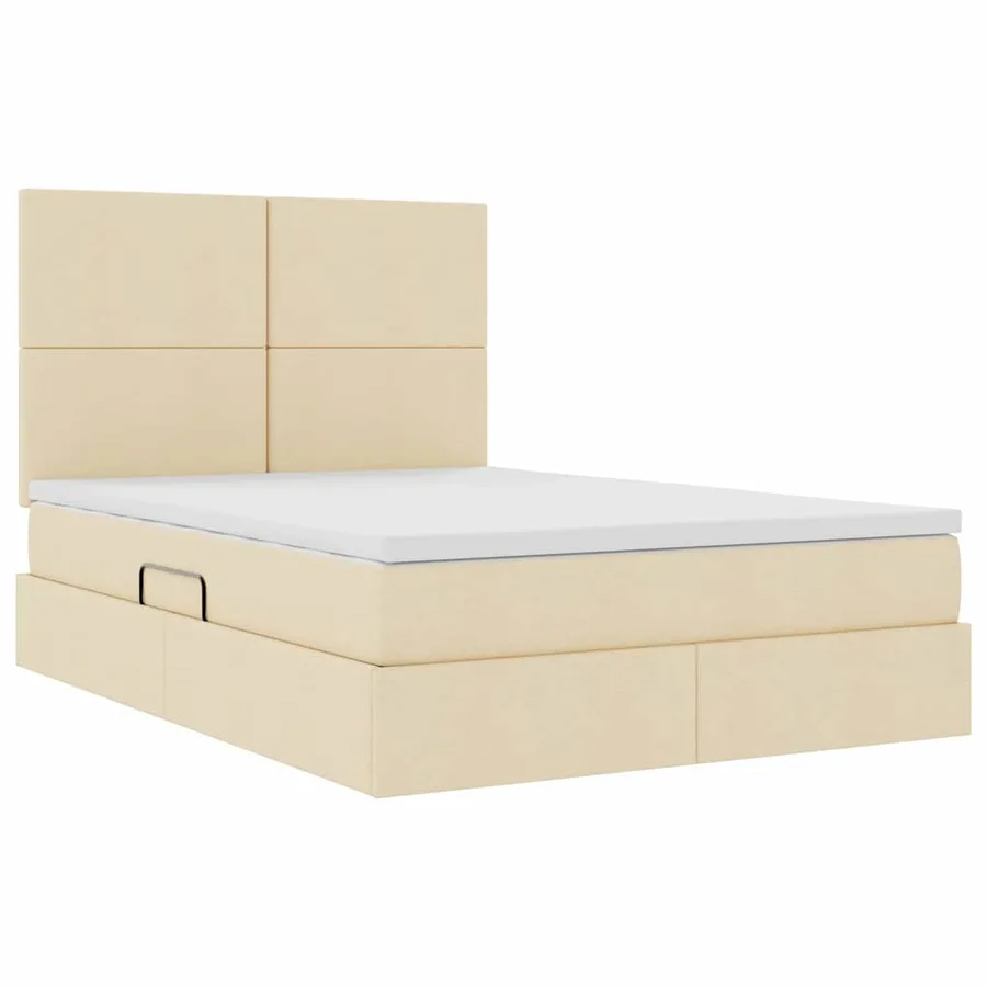 Lit avec rangement et matelas Crème 140 x 190 cm tissu - 5