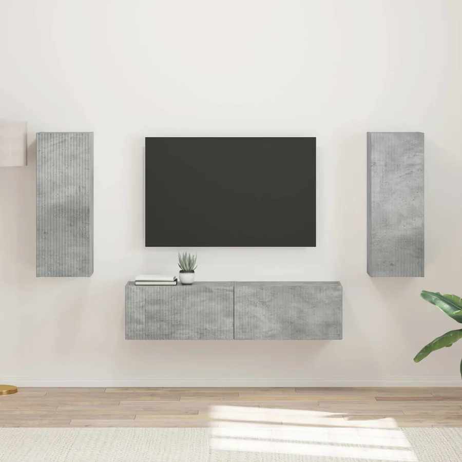 Ensemble meuble TV 2 pcs Gris béton Bois d'ingénierie