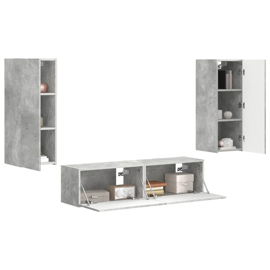 Ensemble meuble TV 2 pcs Gris béton Bois d'ingénierie - 3