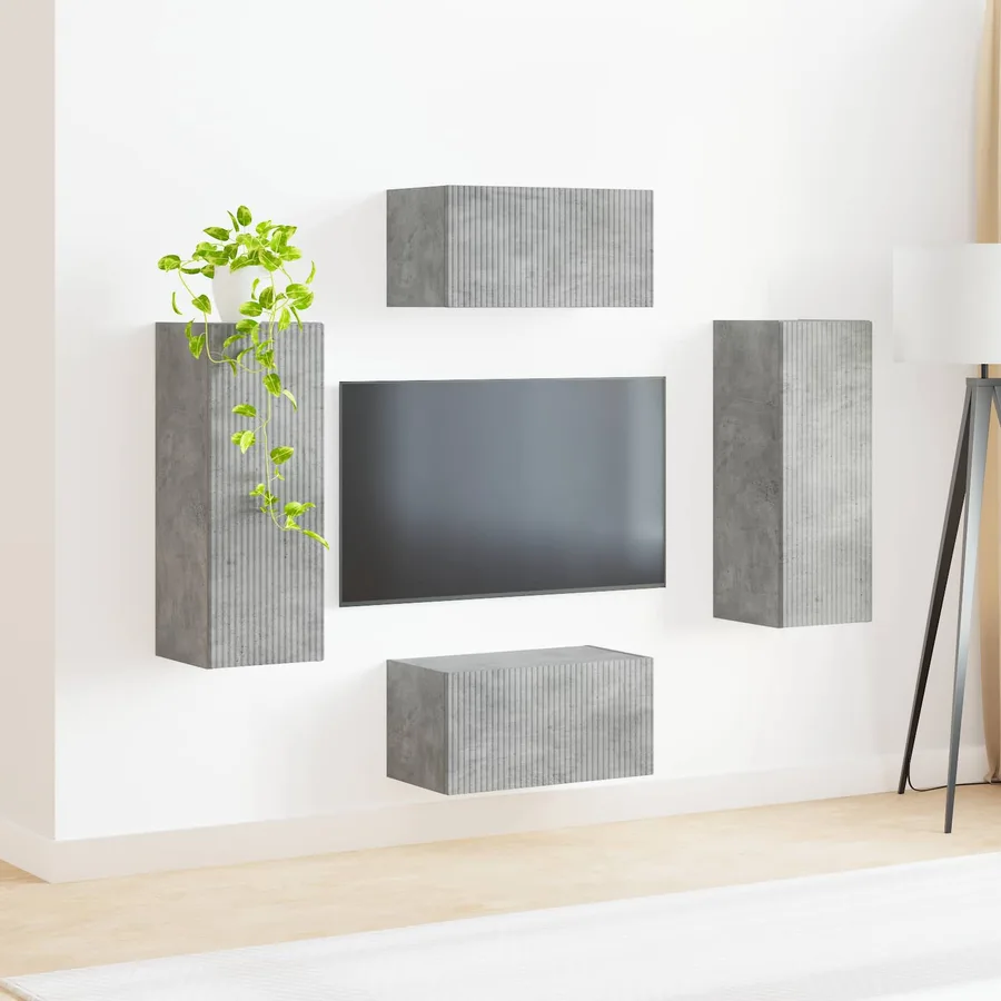 Ensemble meuble TV 2 pcs Gris béton Bois d'ingénierie - 4