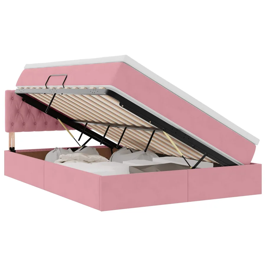 Lit de rangement LED avec matelas Rose 140 x 190 cm Velours - 2