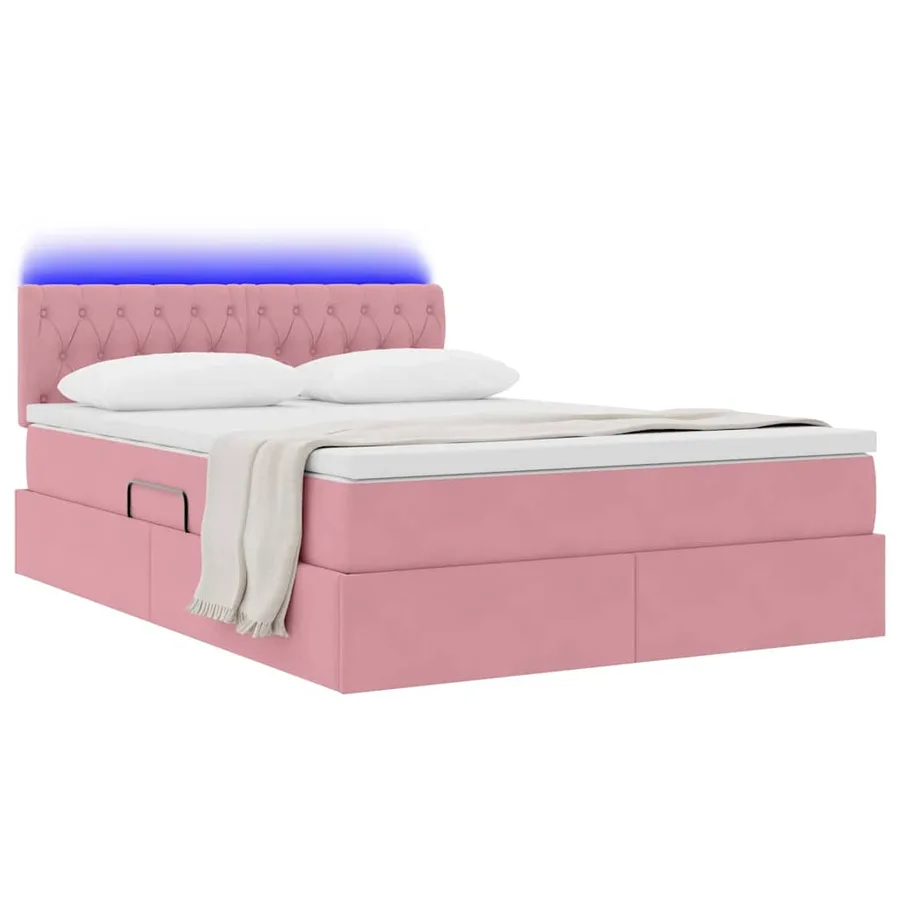 Lit de rangement LED avec matelas Rose 140 x 190 cm Velours - 3