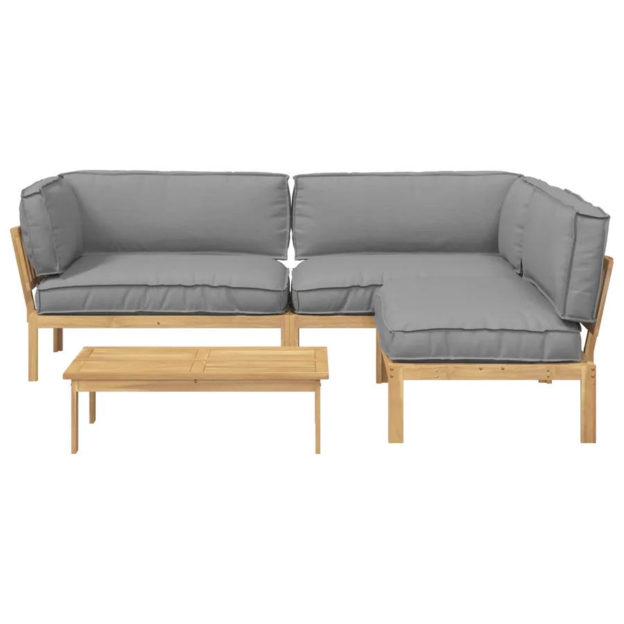 Ensemble de Canapés Uni 4 pcs Gris Bois d'Acacia Massif - 10