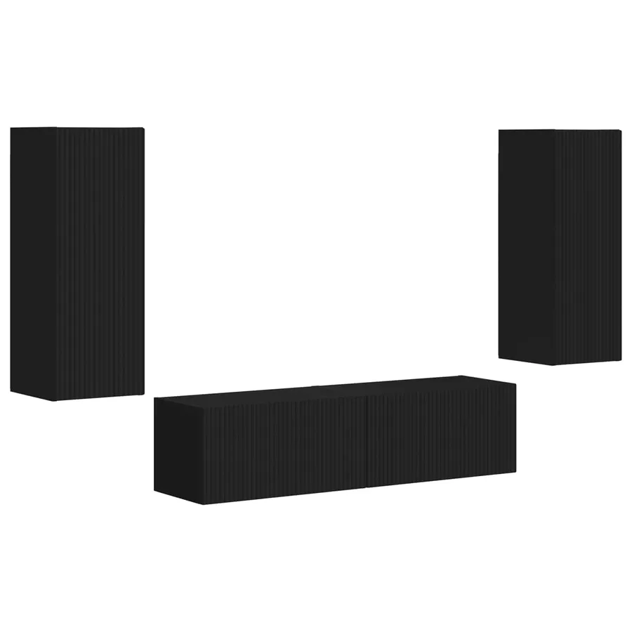 Ensemble meuble TV Montage mural 2 pcs Noir Bois d'ingénierie - 2