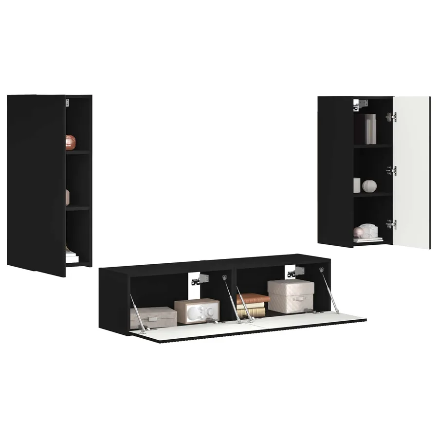 Ensemble meuble TV Montage mural 2 pcs Noir Bois d'ingénierie - 3