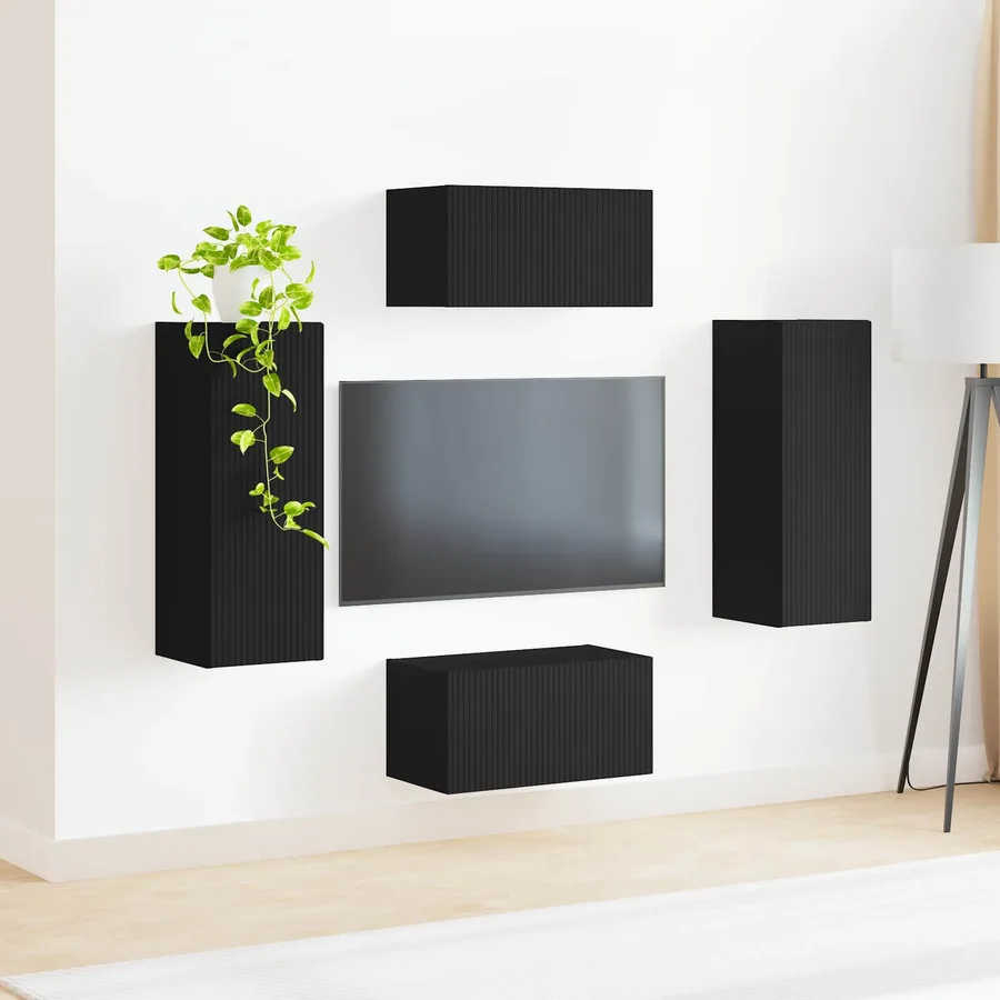 Ensemble meuble TV Montage mural 2 pcs Noir Bois d'ingénierie - 4
