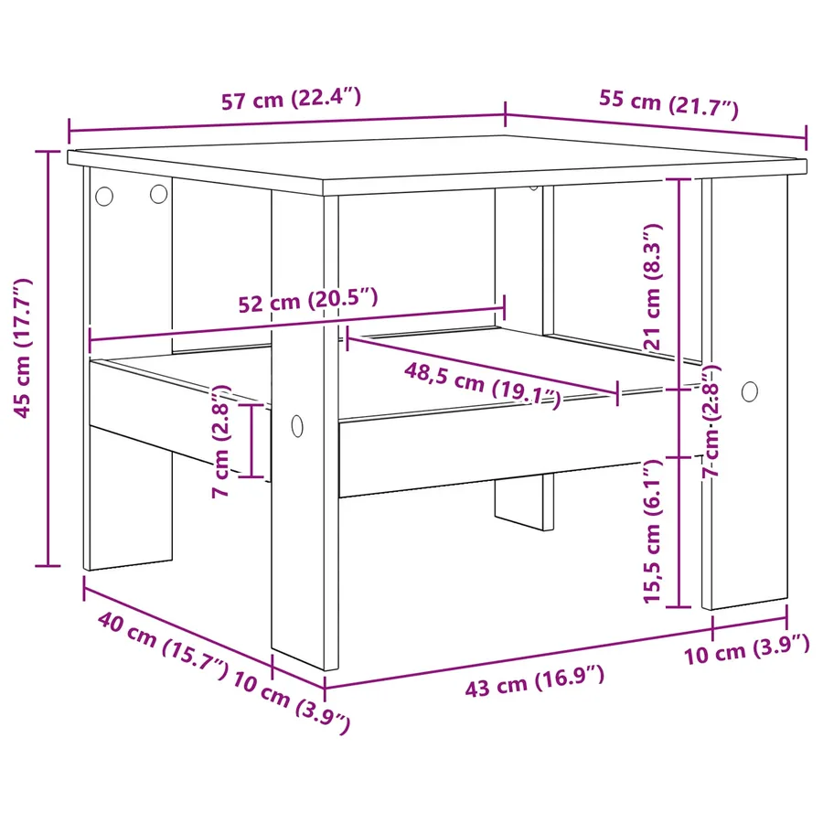 Table basse Chêne noir 57 x 55 x 45 cm Bois d'ingénierie - 10