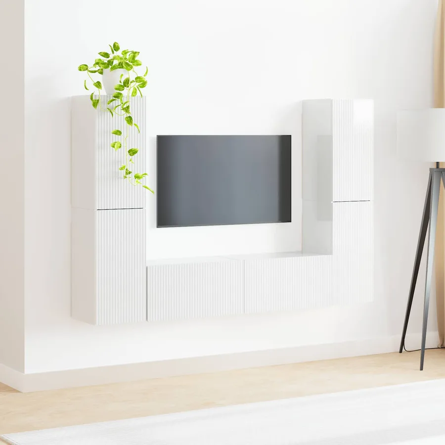 Ensemble meuble TV 6 pcs Blanc brillant Bois d'ingénierie - 4