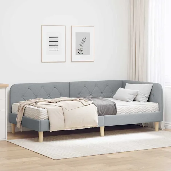 Cadre de lit d'angle Gris clair 90 x 190 cm tissu