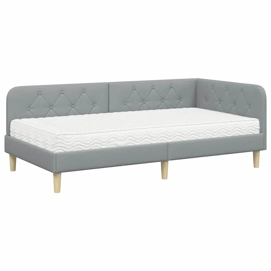 Cadre de lit d'angle Gris clair 90 x 190 cm tissu - 2