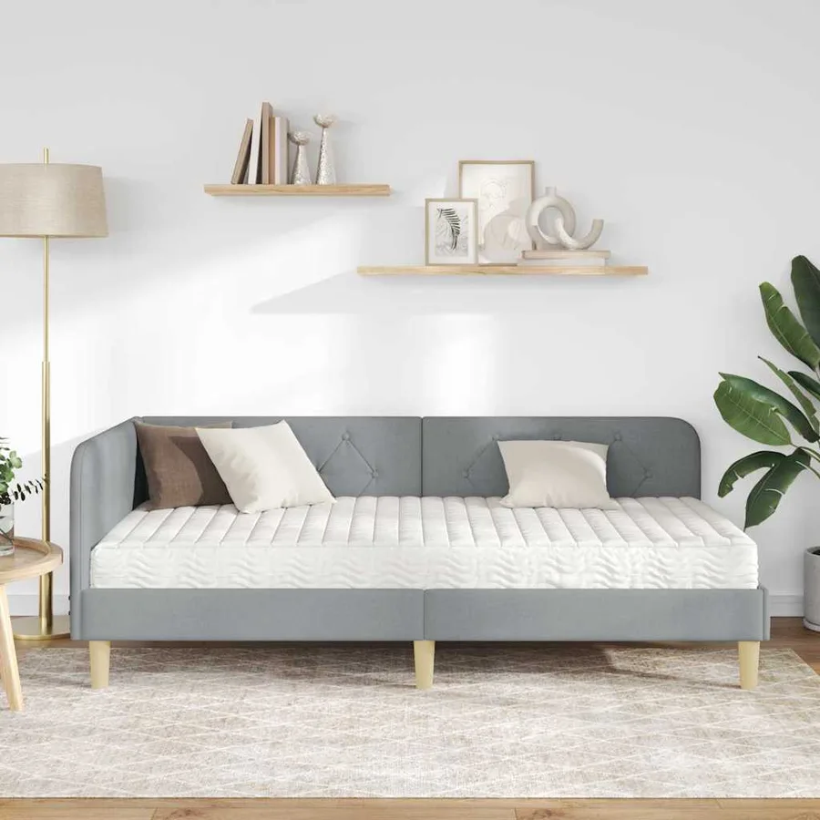Cadre de lit d'angle Gris clair 90 x 190 cm tissu - 4