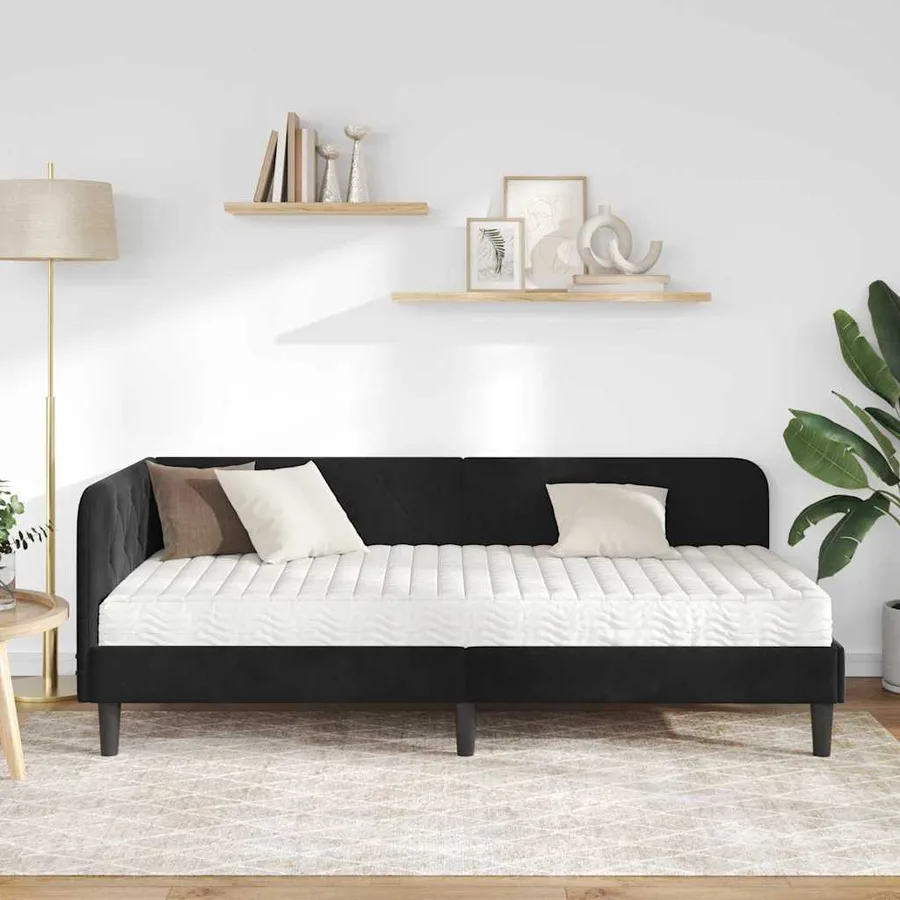 Cadre de lit d'angle Noir 90 x 190 cm Velours - 4