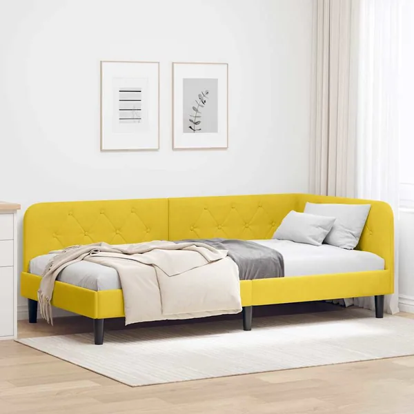 Cadre de lit d'angle Jaune 90 x 200 cm Velours