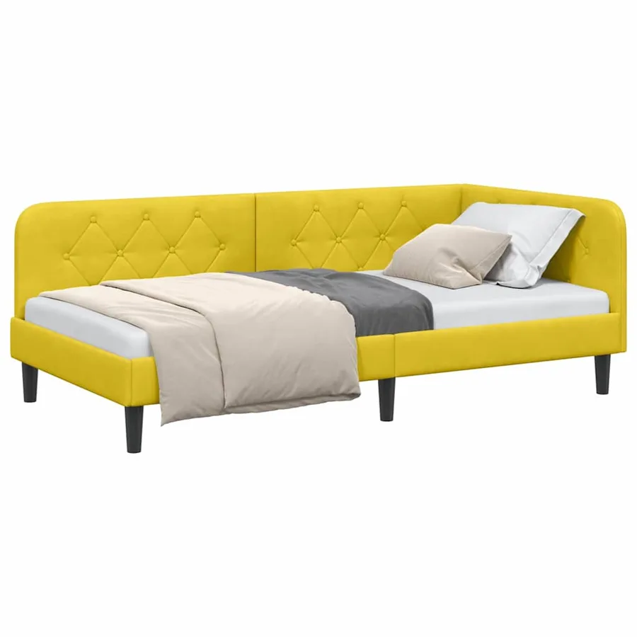 Cadre de lit d'angle Jaune 90 x 200 cm Velours - 3