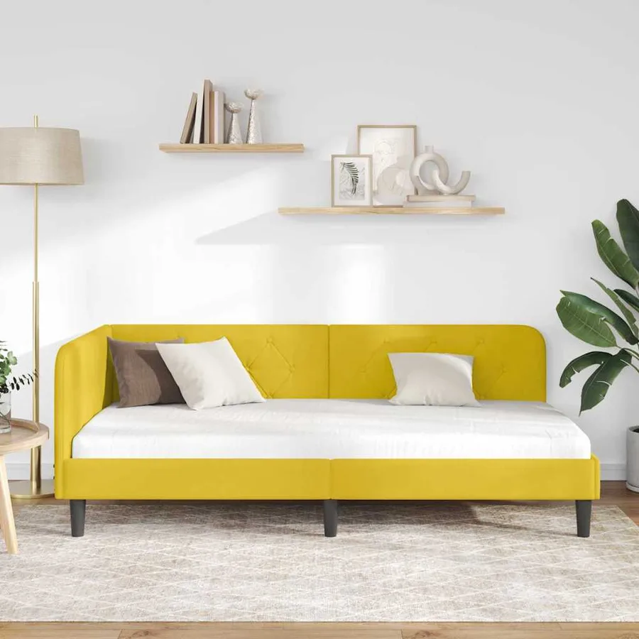 Cadre de lit d'angle Jaune 90 x 200 cm Velours - 4