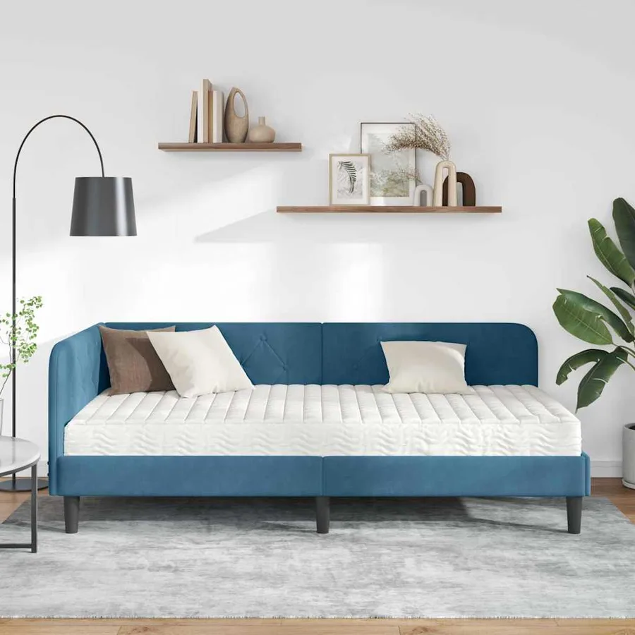 Cadre de lit d'angle Bleu 100 x 200 cm Velours - 4