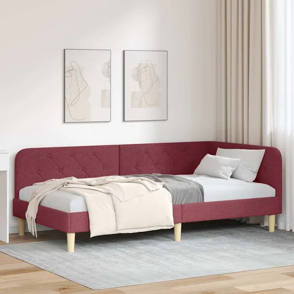 Cadre de lit d'angle Bordeaux 100 x 200 cm tissu