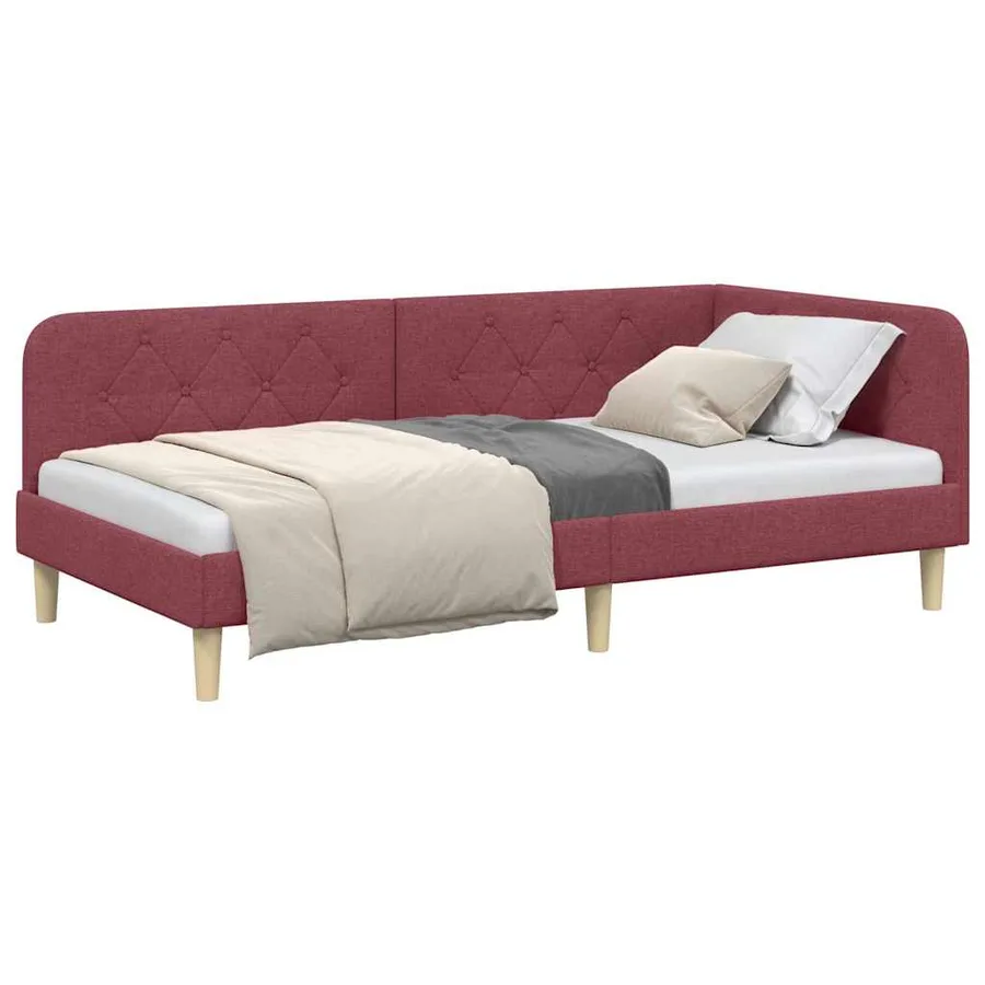 Cadre de lit d'angle Bordeaux 100 x 200 cm tissu - 3