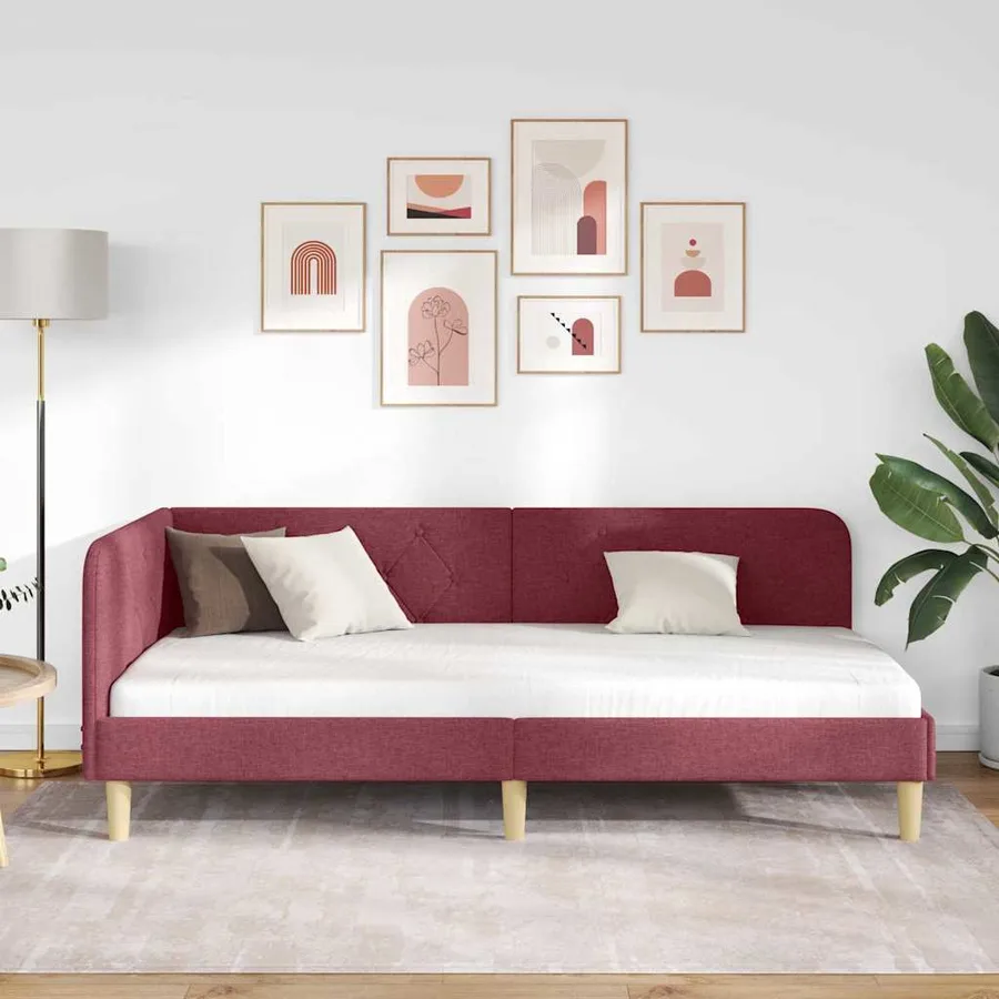 Cadre de lit d'angle Bordeaux 100 x 200 cm tissu - 4