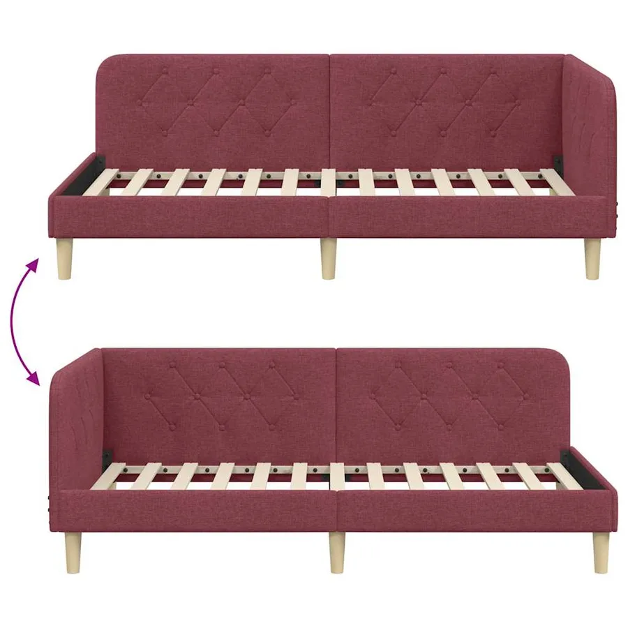 Cadre de lit d'angle Bordeaux 100 x 200 cm tissu - 9