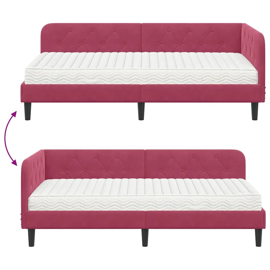 Cadre de lit d'angle Bordeaux 100 x 200 cm Velours - 12