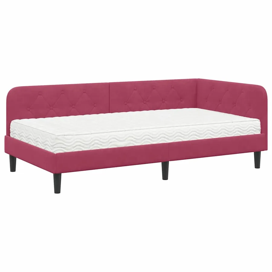 Cadre de lit d'angle Bordeaux 100 x 200 cm Velours - 2