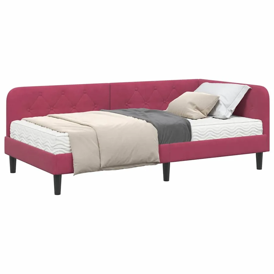 Cadre de lit d'angle Bordeaux 100 x 200 cm Velours - 3