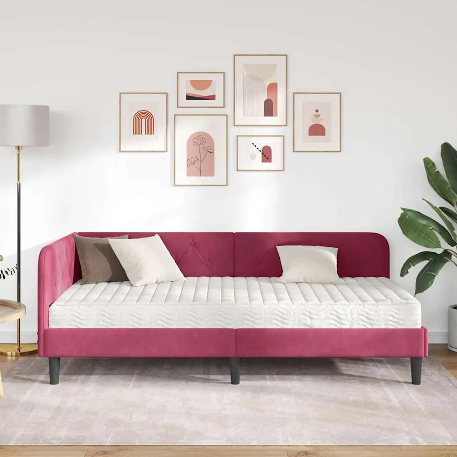 Cadre de lit d'angle Bordeaux 100 x 200 cm Velours - 4