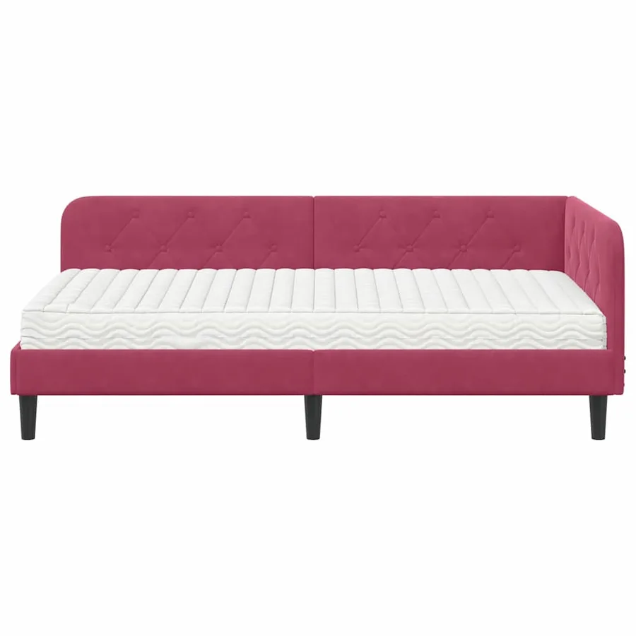 Cadre de lit d'angle Bordeaux 100 x 200 cm Velours - 5