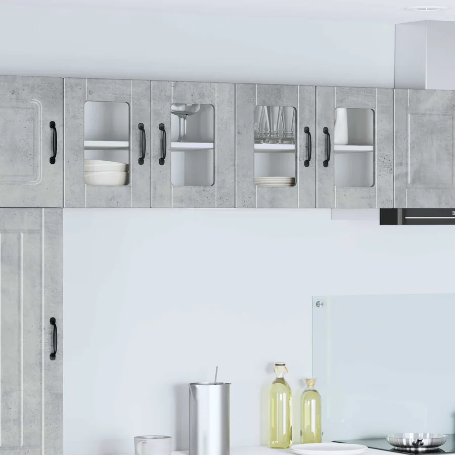 Cabinet en verre mural PORTO 2 pcs Gris béton 60 x 31 x 40 cm