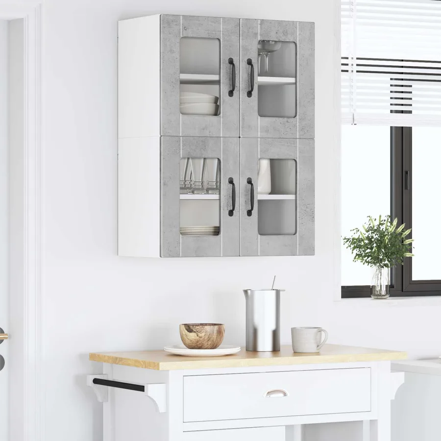 Cabinet en verre mural PORTO 2 pcs Gris béton 60 x 31 x 40 cm - 4