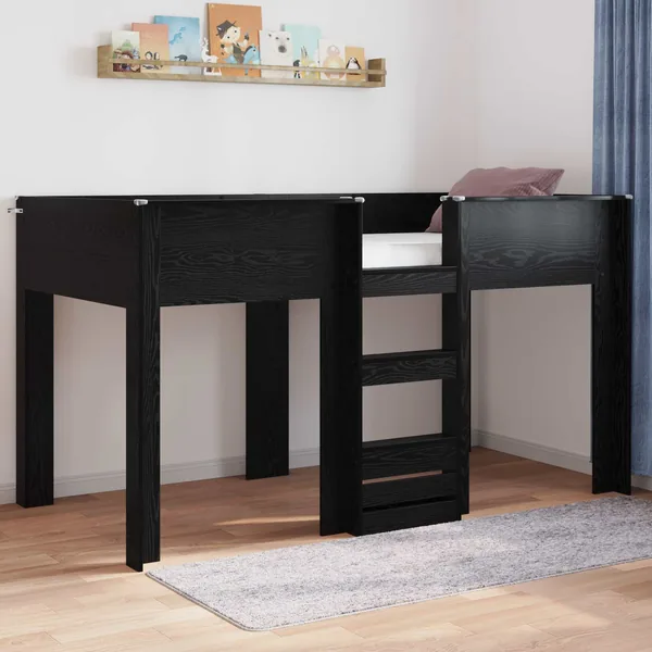 Lit Superposé pour Enfants avec stockage Chêne noir 80 x 200 cm