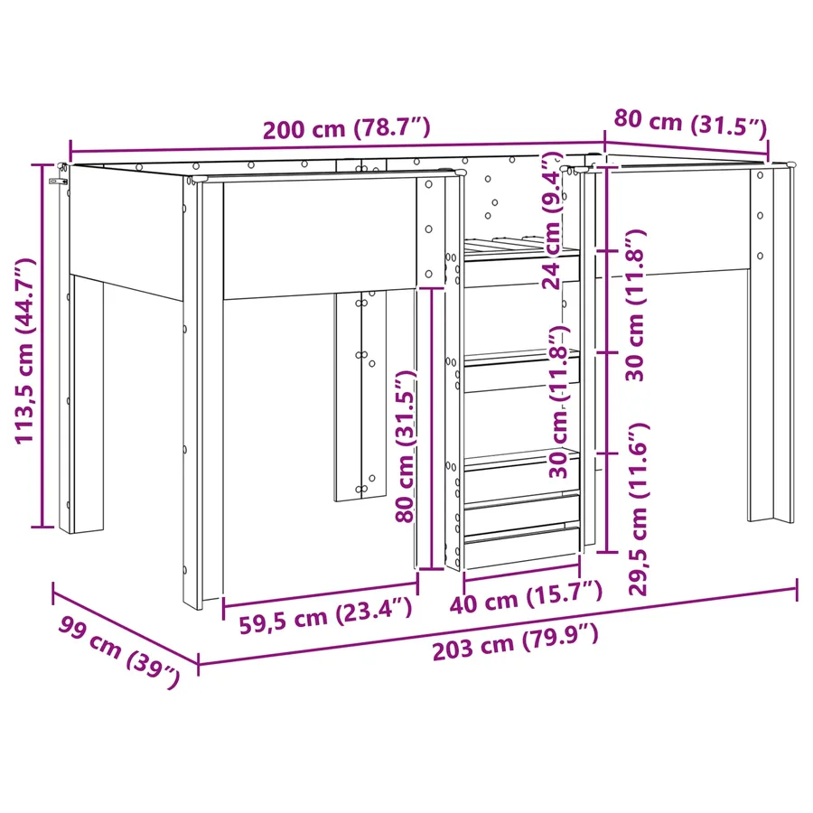 Lit Superposé pour Enfants avec stockage Gris béton 80 x 200 cm - 8