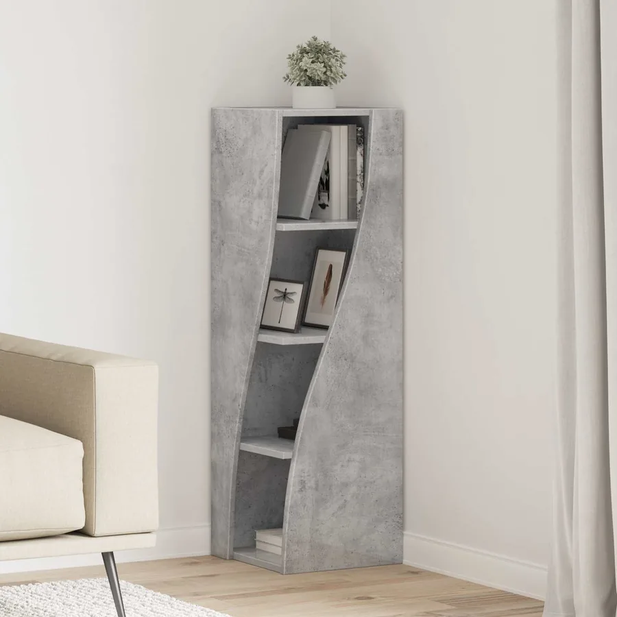Meuble d'angle Gris béton 32x32x102cm Bois d'ingénierie