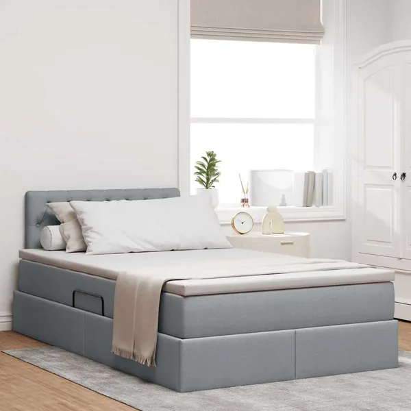 Lit de rangement LED avec matelas Gris clair 120 x 190 cm Tissu
