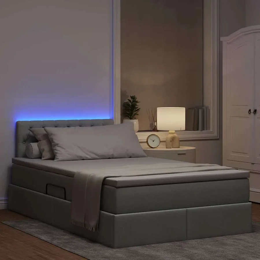 Lit de rangement LED avec matelas Gris clair 120 x 190 cm Tissu - 5