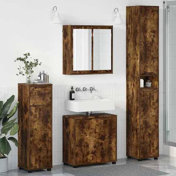 Ensemble de mobilier de salle de bain 4 pcs Chêne fumé