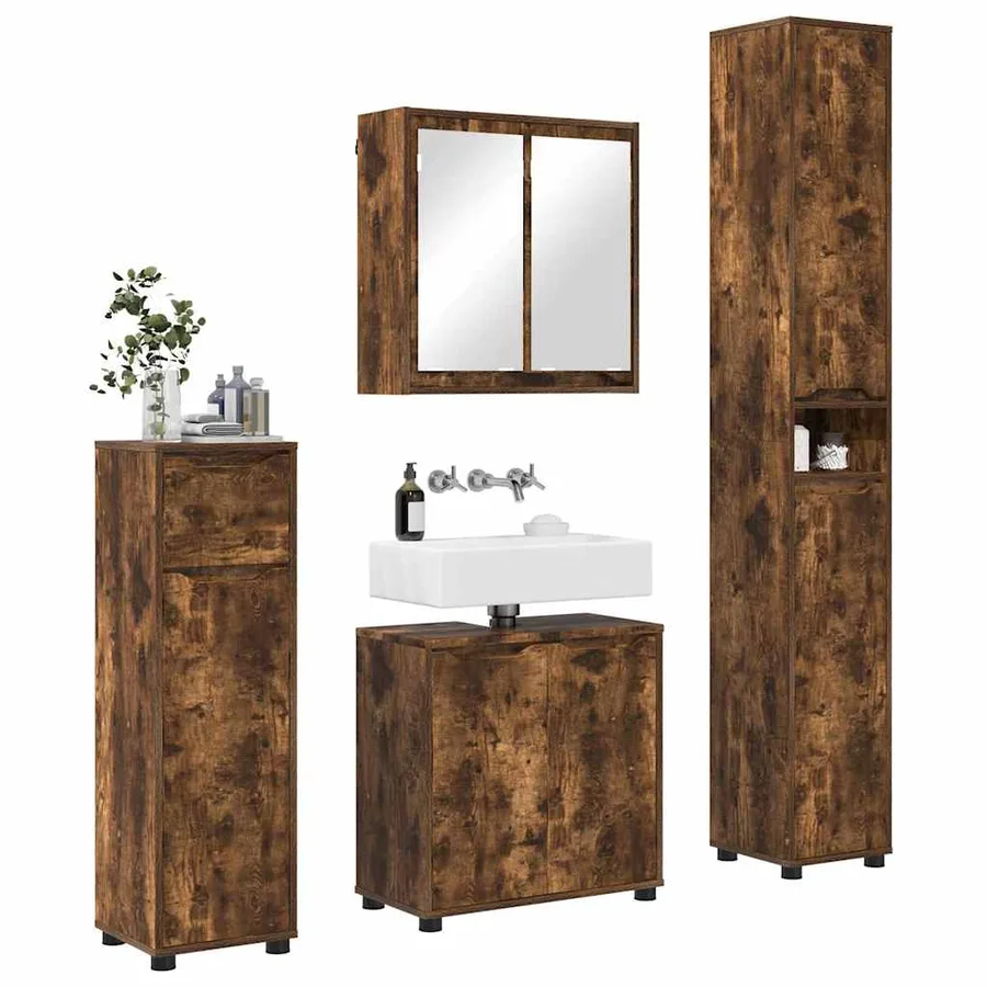 Ensemble de mobilier de salle de bain 4 pcs Chêne fumé - 3