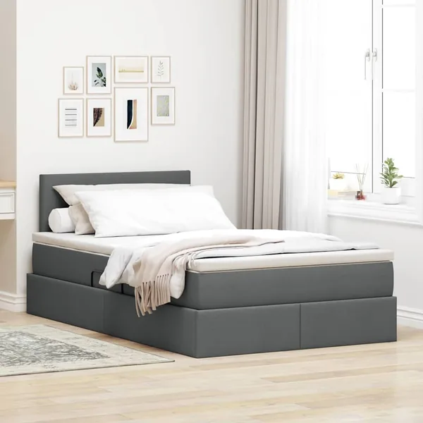 Lit avec rangement et matelas Gris foncé 120 x 200 cm