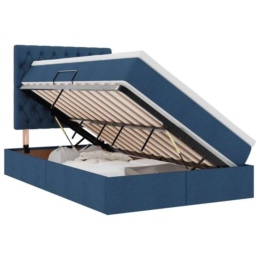 Lit avec rangement et matelas Bleu 120 x 200 cm tissu - 2