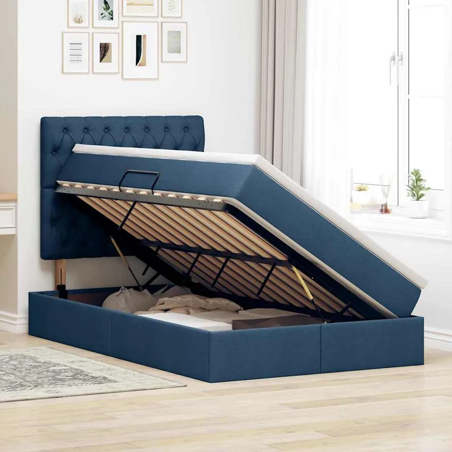 Lit avec rangement et matelas Bleu 120 x 200 cm tissu - 4