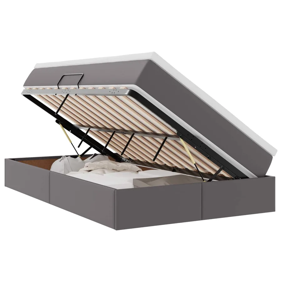 Lit avec rangement et matelas Gris 120 x 200 cm Simili cuir - 2