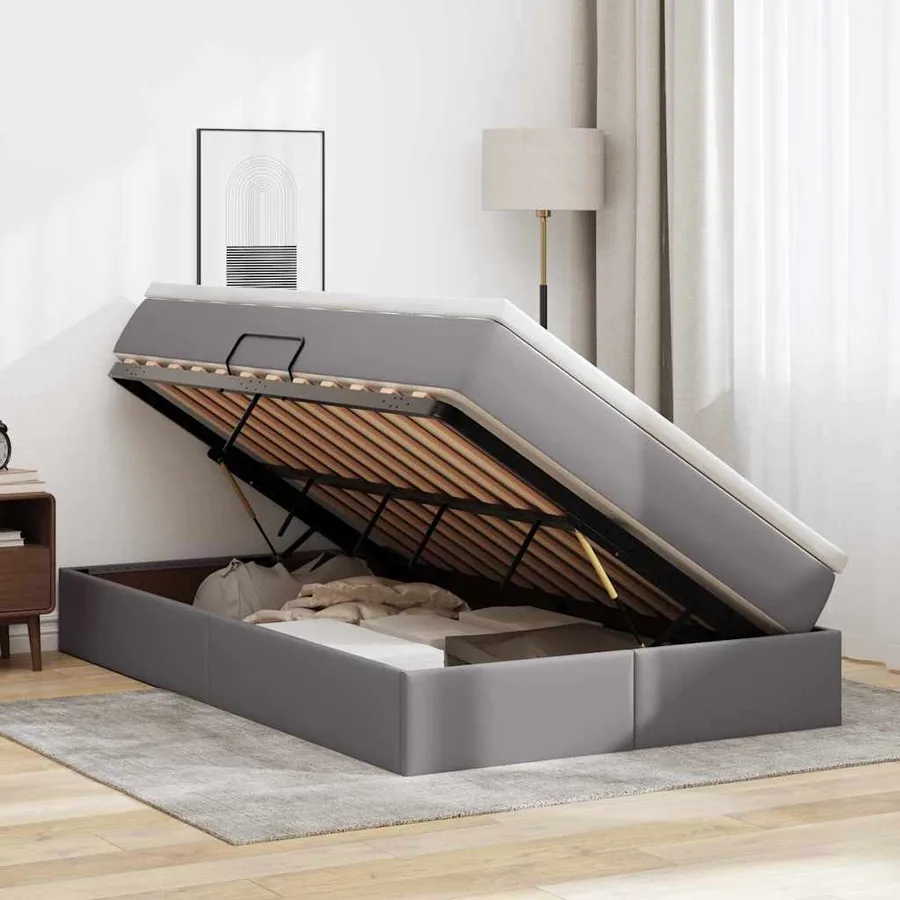 Lit avec rangement et matelas Gris 120 x 200 cm Simili cuir - 4