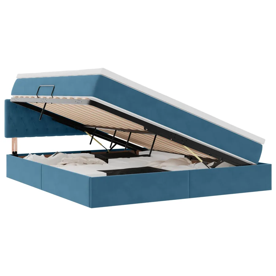 Lit de Rangement avec matelas Bleu foncé 160 x 200 cm Velours - 2