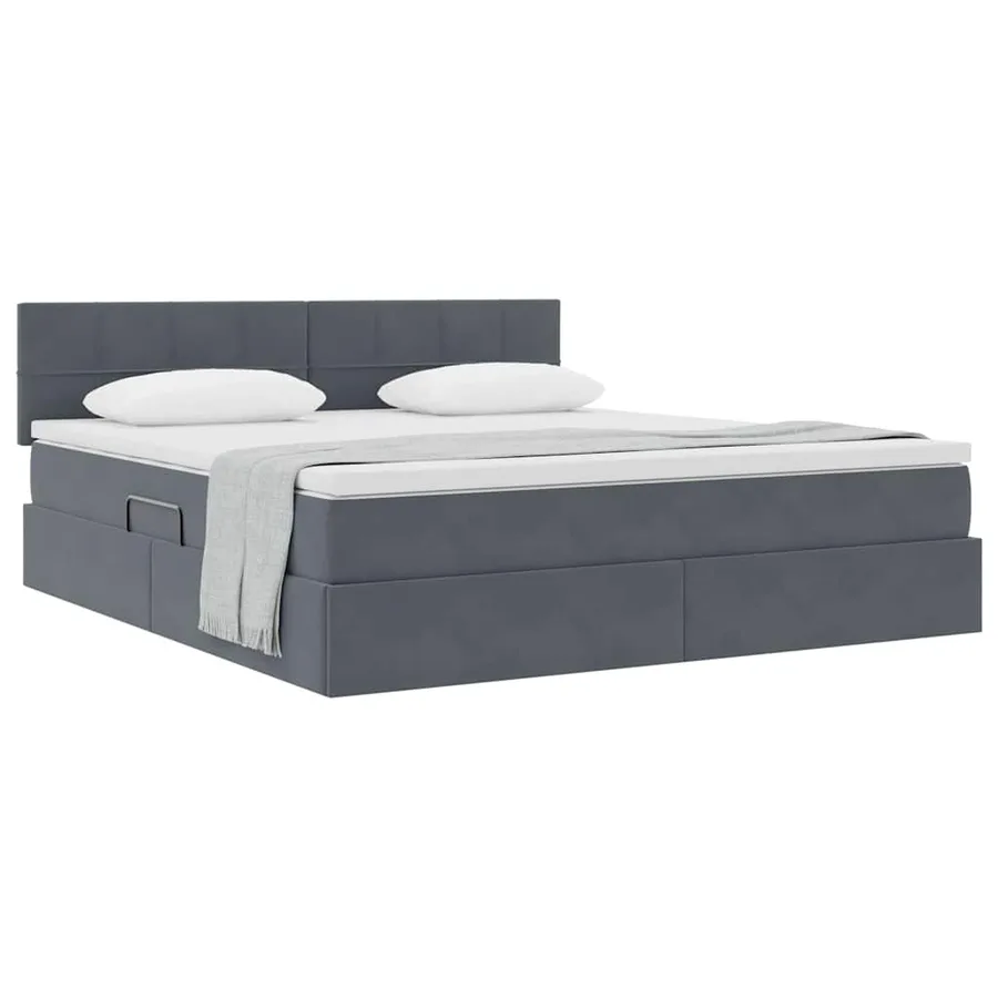 Lit de Rangement avec matelas Gris foncé 160 x 200 cm Velours - 3