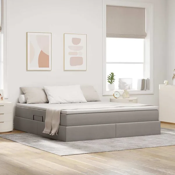 Lit avec rangement et matelas Taupe 160 x 200 cm Polyester