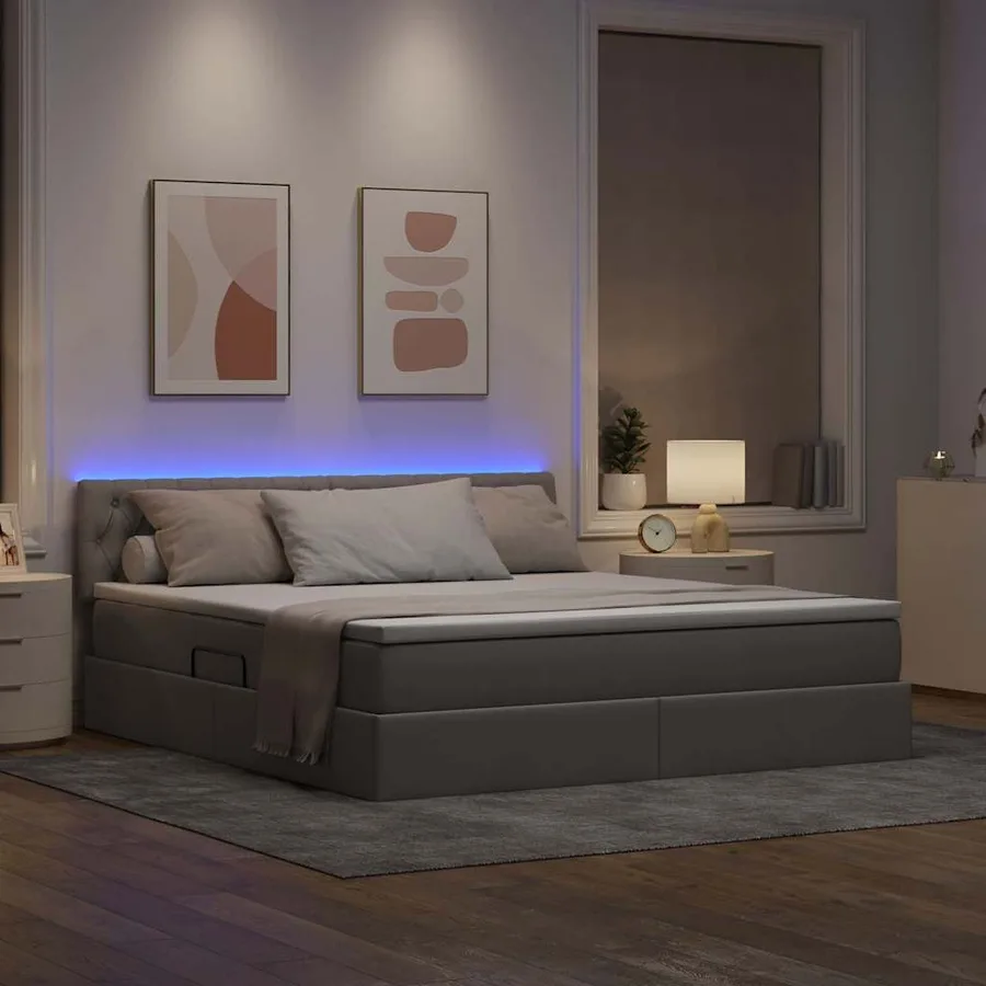 Lit de rangement LED avec matelas Taupe 160 x 200 cm Tissu - 5