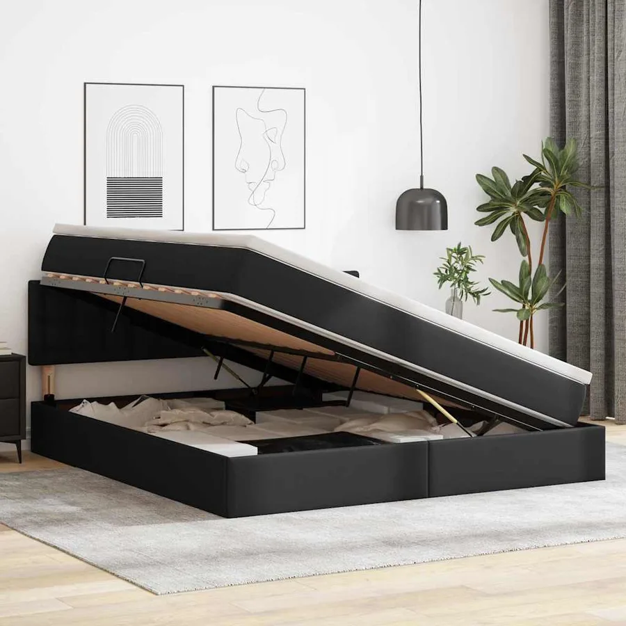 Lit avec rangement et LED Noir 160 x 200 cm Cuir synthétique - 4