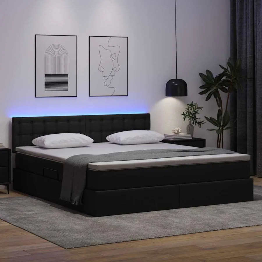 Lit avec rangement et LED Noir 160 x 200 cm Cuir synthétique - 5