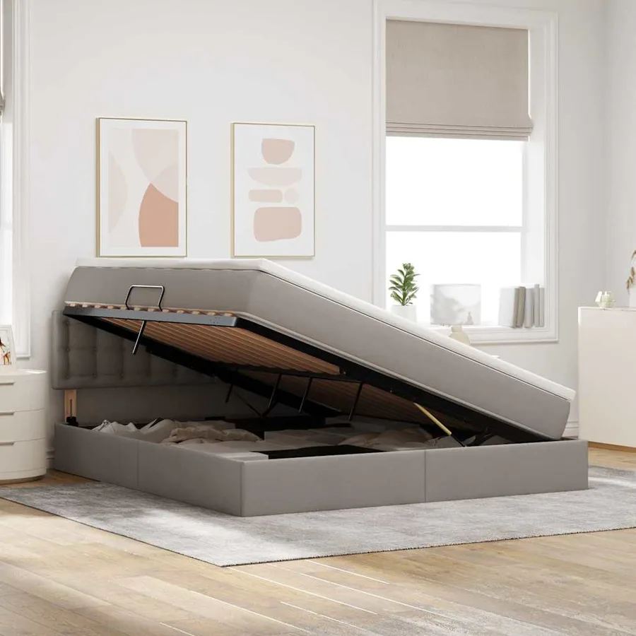 Lit avec rangement et matelas avec matelas Taupe 160 x 200 cm - 4